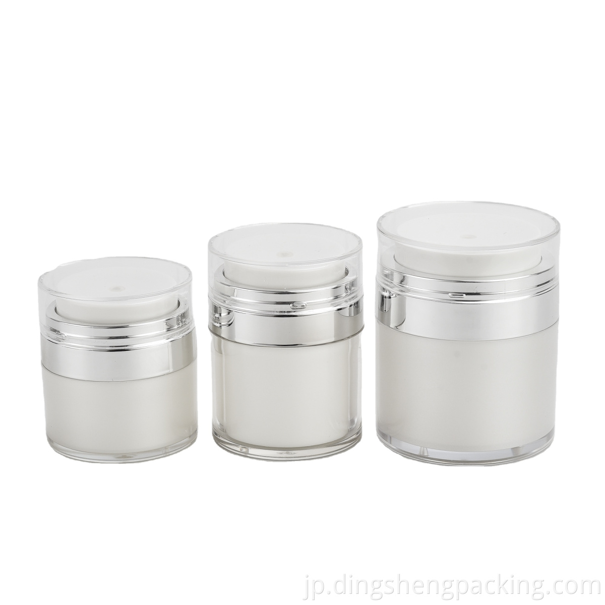 New design 15ml airless jar silver airless cosmetic jars 30ml 50ml white pump lotion containers